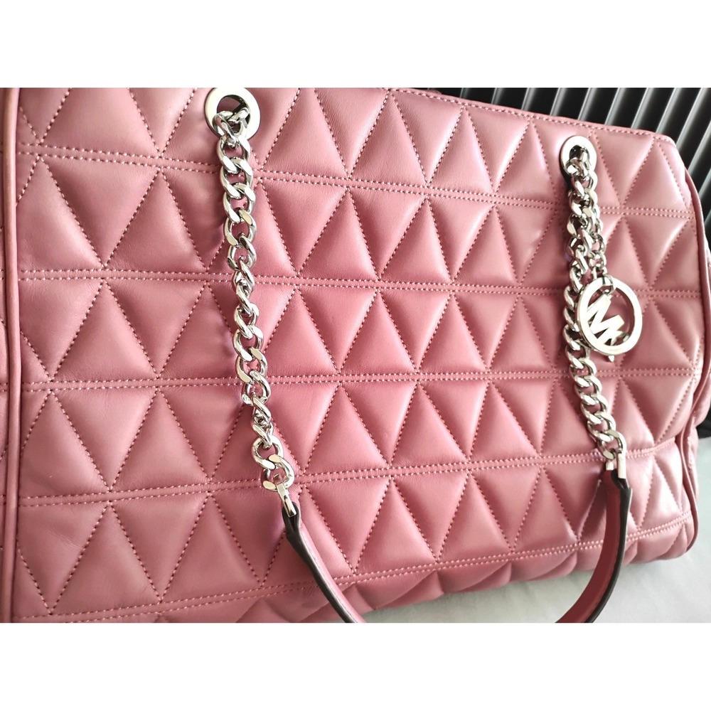 🌸MK Susannah Large Quilted Pink Leather Chain Tote Bag Corporate Barbie preppy